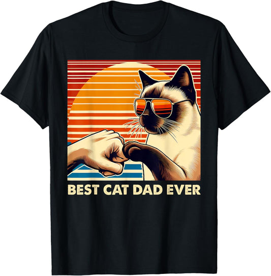 Vintage Best Cat Dad Ever Siamese Cat Lover Fathers Day T-Shirt