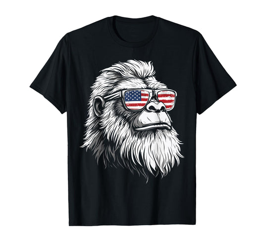 Bigfoot With Sunglasses USA Flag T-Shirt