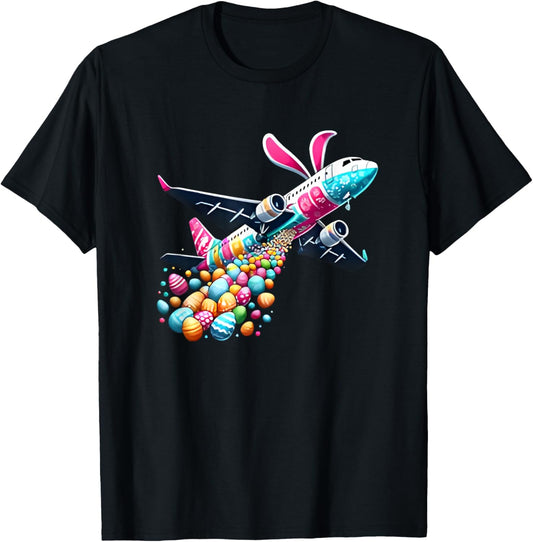 Bunny Airplane Easter Egg Mens Kids Boys Easter Airplane T-Shirt