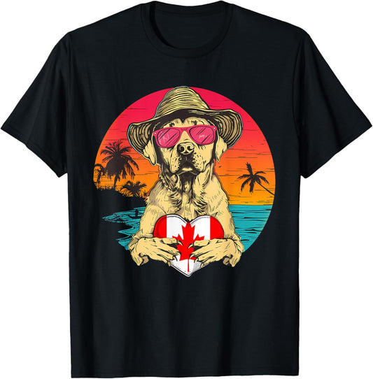 Canadian Flag Dog Canadian Roots Sunset Canadian Pride T-Shirt