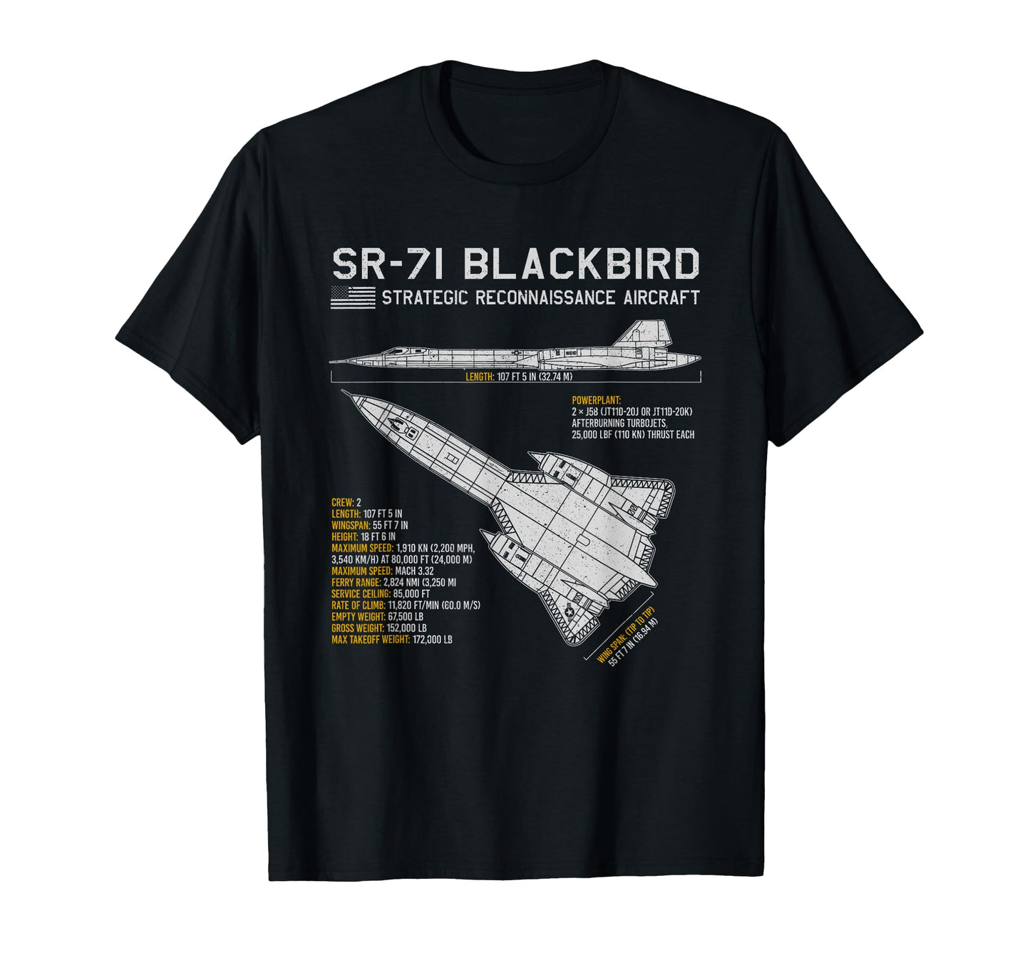 SR-71 Blackbird Aircraft Spy Plane Blueprint Data T-Shirt
