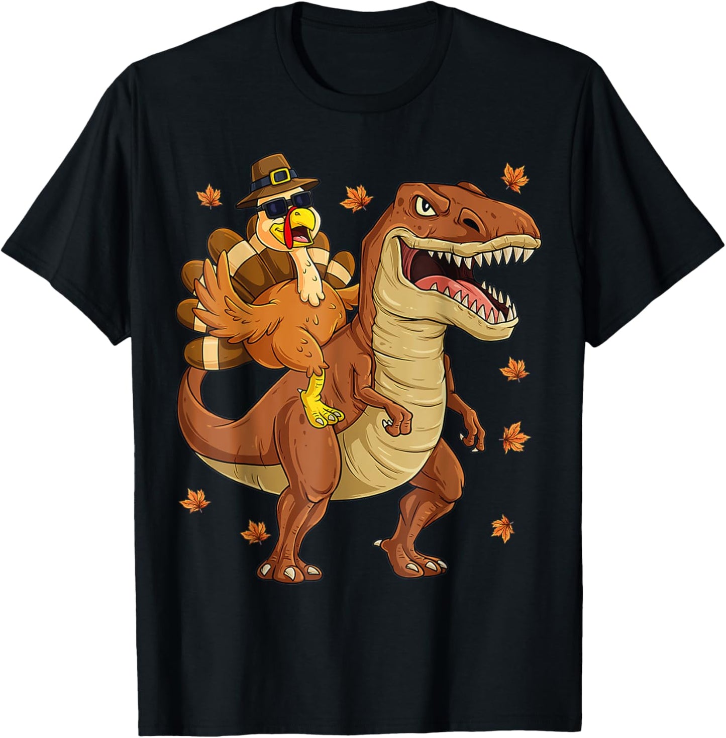 Turkey Riding Mummy Dinosaur T rex Boys & Girl Thanksgiving T-Shirt