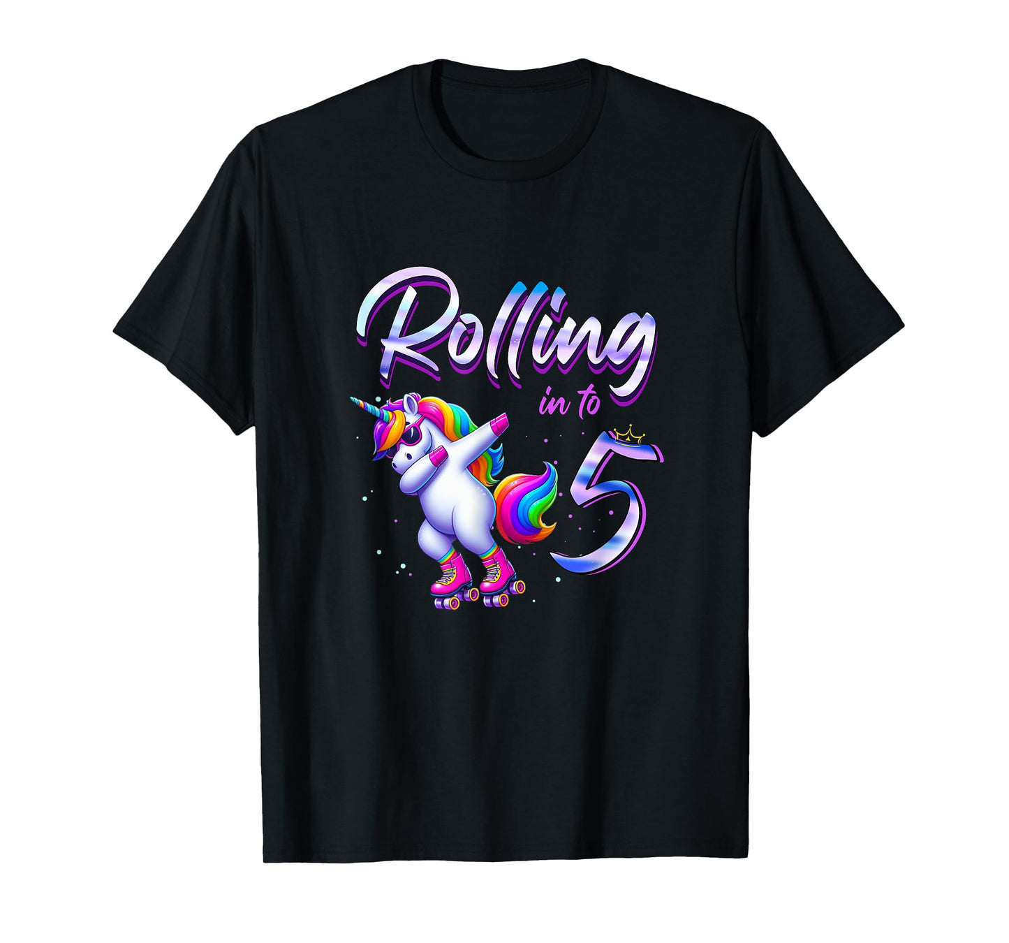 Rolling into 5 Roller Skating Unicorn 5th Birthday Party T-Shirt
