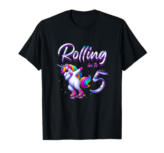 Rolling into 5 Roller Skating Unicorn 5th Birthday Party T-Shirt