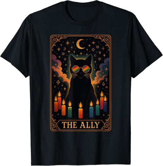 Funny Ally Cat Tarot Card Pride Sunglasses Gay Pride LGBTQ T-Shirt