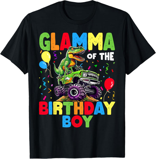 Glamma Of The Birthday Boy Dinosaur T-Rex Monster Truck T-Shirt