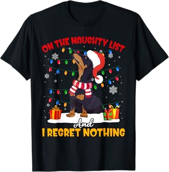 Dachshund Santa On The Naughty List Dachshund Christmas Gift T-Shirt