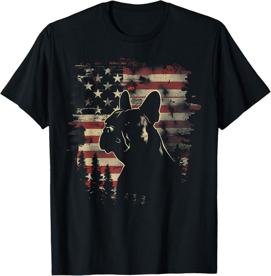 Patriotic French Bulldog Silhouette American Flag Design T-Shirt