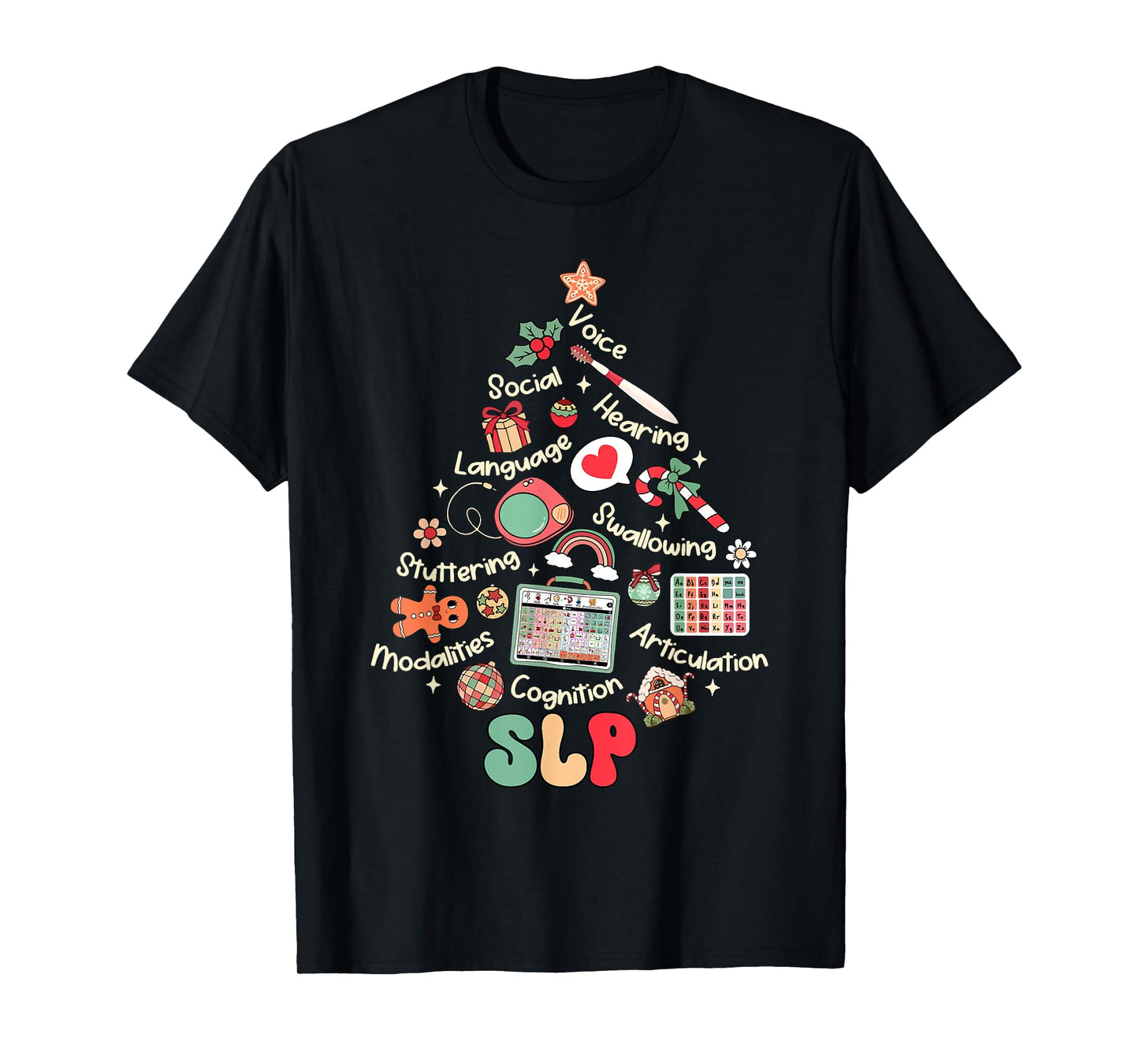 SLP Speech Language Pathologist Nurse Christmas Xmas Tree T-Shirt