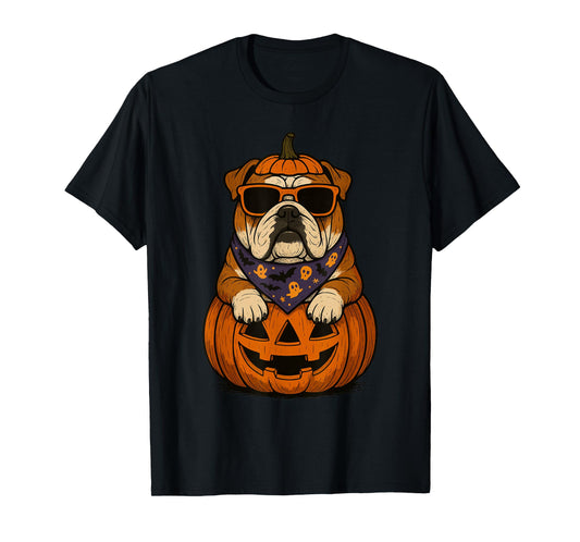 Spooky English Bulldog Pumpkin Halloween Bully Dog Lover T-Shirt