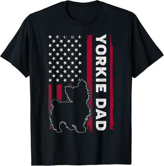 Yorkie Dog Vintage US American Flag Yorkie Dad Fathers Day T-Shirt