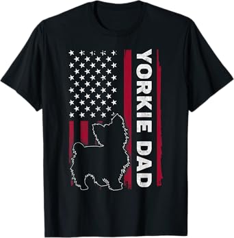 Yorkie Dog Vintage US American Flag Yorkie Dad Fathers Day T-Shirt