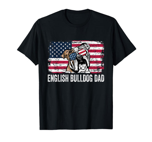 Distressed USA Flag English Bulldog Dad Fathers Day T-Shirt
