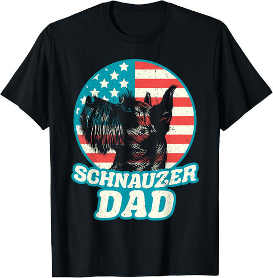 Funny Schnauzer Dad Dog Patriotic 4th of July USA Flag T-Shirt