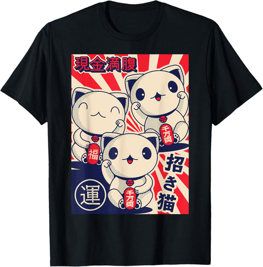 Maneki Nekos Lucky Cats Good Luck Feng Shui Japanese Style T-Shirt