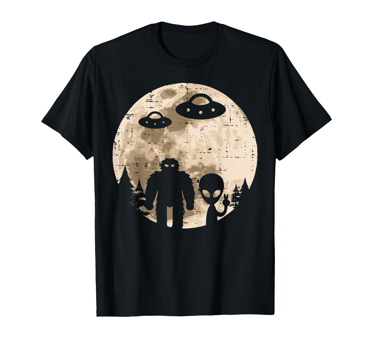 Alien UFO Bigfoot Moon Funny Sasquatch Yeti Men Women Kids T-Shirt