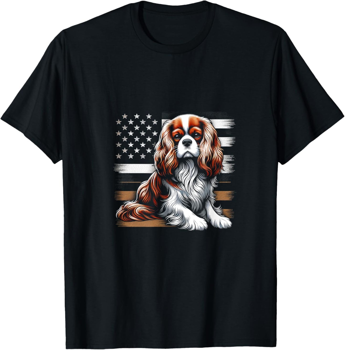 Cavalier King Charles Spaniel Vector USA Flag T-Shirt