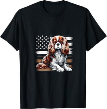 Cavalier King Charles Spaniel Vector USA Flag T-Shirt