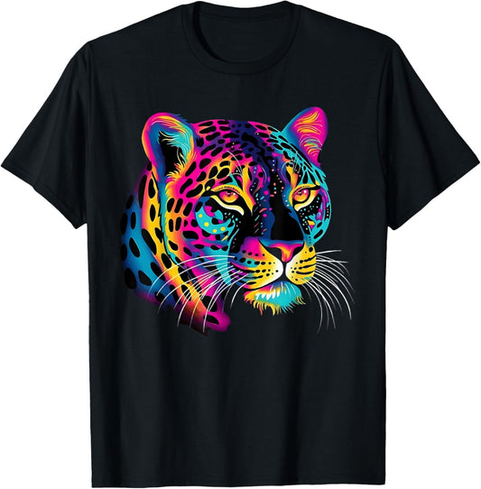 Rainbow Colorful Jaguar Big Cat Lover Print Graphic Design T-Shirt