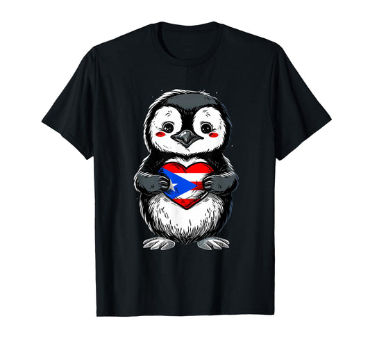Puerto Rico Cute Penguin Heart Puerto Rican Flag Boricua T-Shirt