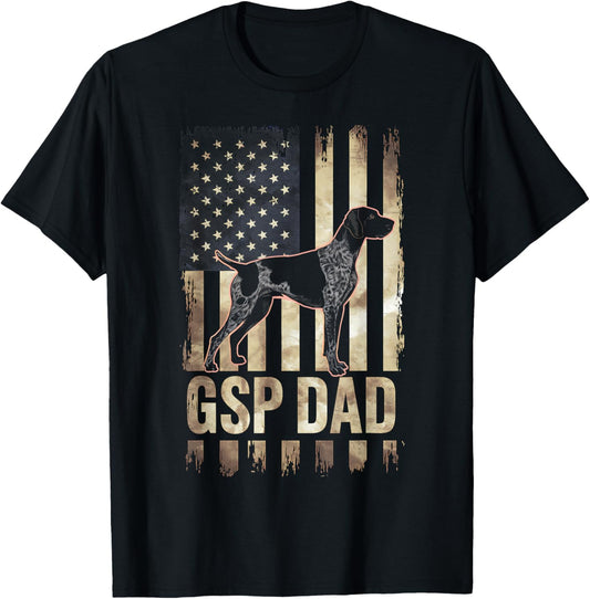 German Shorthaired Pointer Dad Dog Lover American Flag Gift T-Shirt