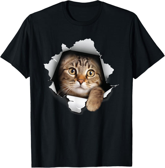 Cat Looking Through Hole - Cat Lover Kitten Owner Kitty T-Shirt