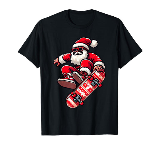 Santa Claus on Skateboard Xmas Pajama Family Toddlers Kids T-Shirt