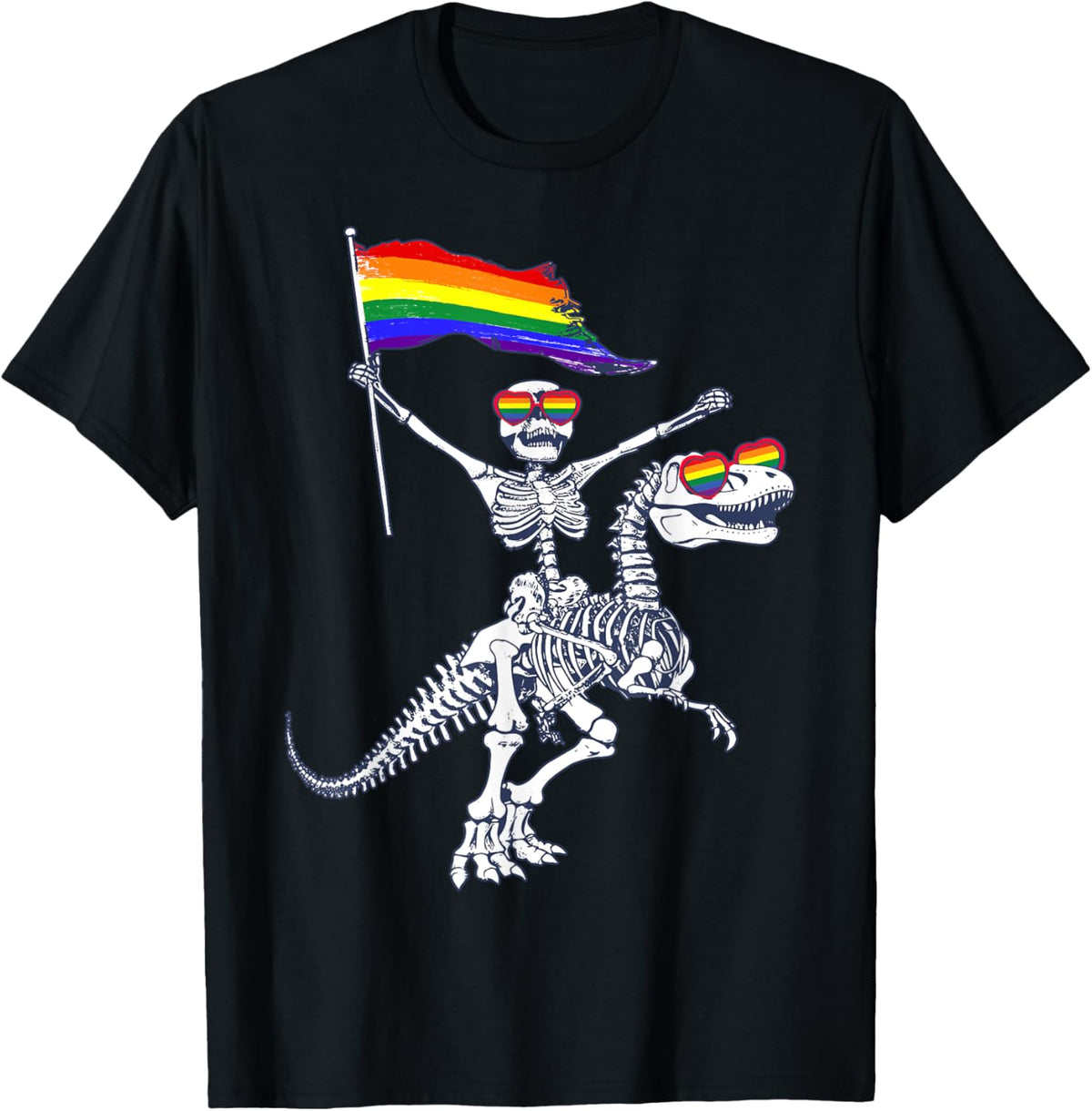 LGBT Flag Skeleton Riding T-Rex Dinosaur Gay Pride Month T-Shirt