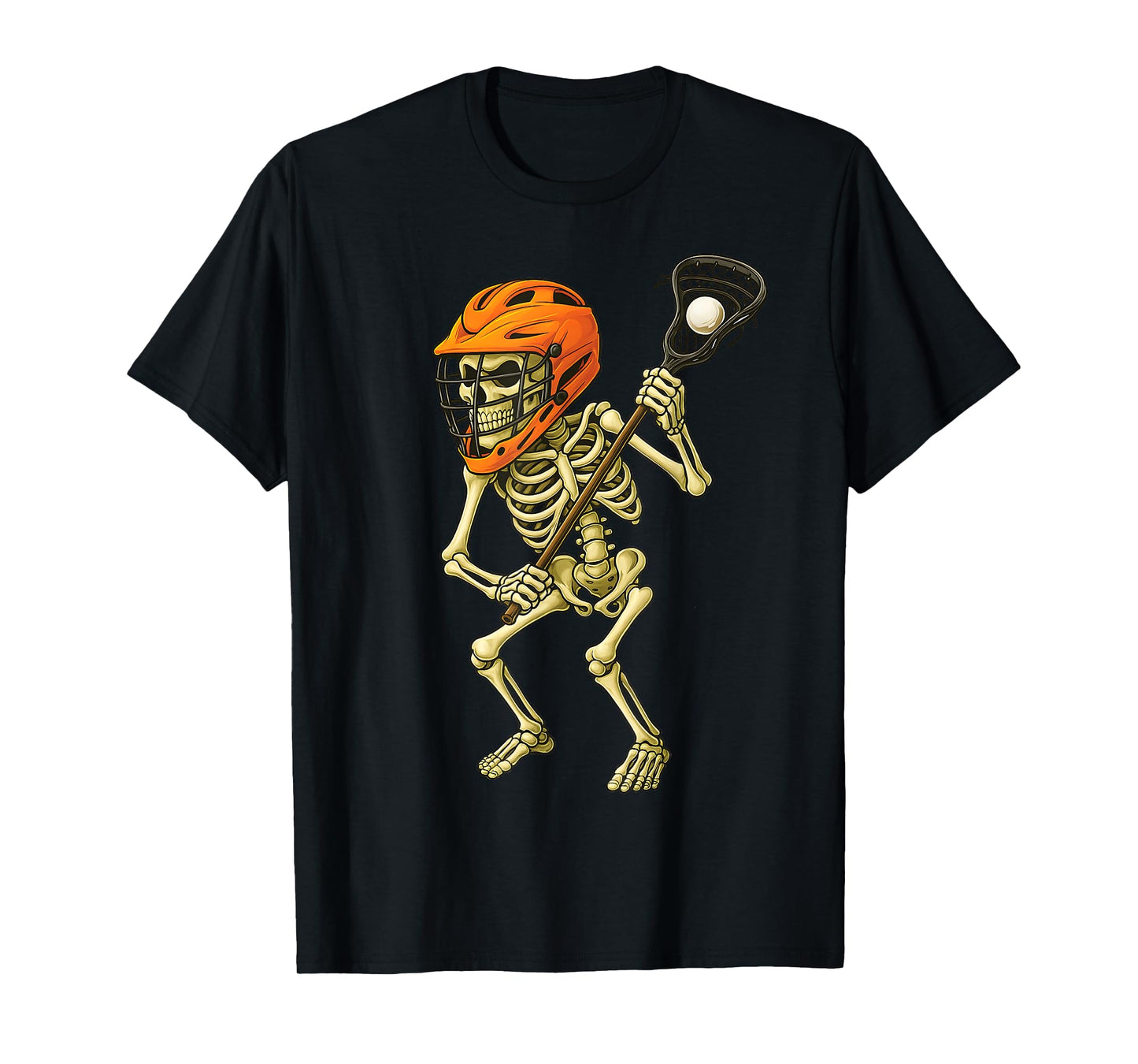 Skeleton Playing Lacrosse Funny Lacrosse Players Halloween T-Shirt