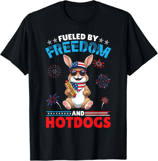 Rabbit American Fueled by Freedom And Hotdogs Fourth Of July T-Shirt