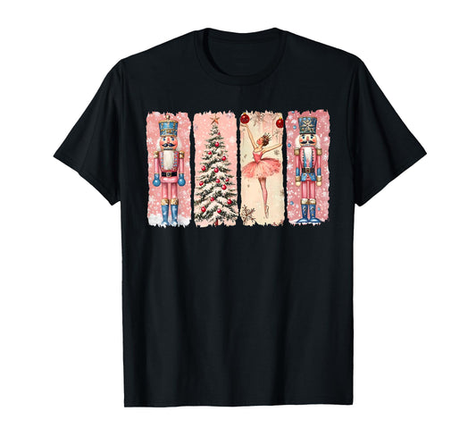Retro Nutcracker Ballet Pink Christmas Xmas Vibes Women Kids T-Shirt