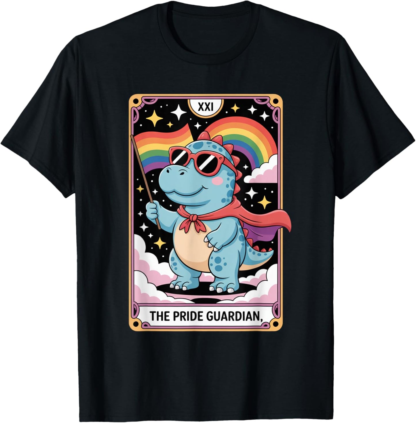 Cute LGBTQ+ Dinosaur - The Pride Guardian Tarot Art for Ally T-Shirt
