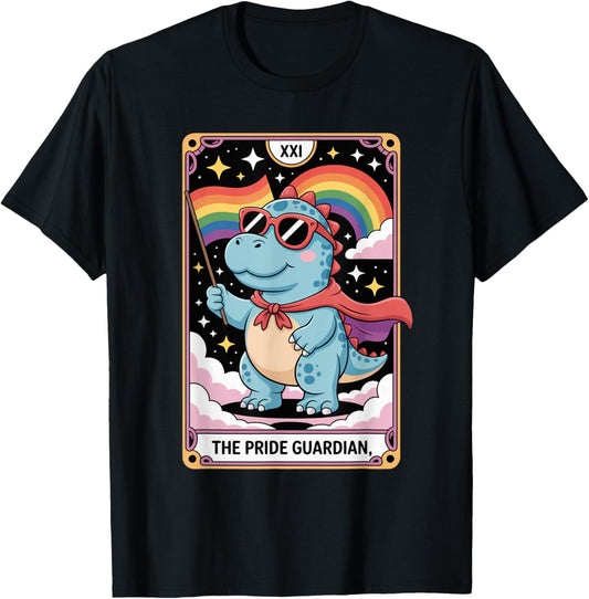 Cute LGBTQ+ Dinosaur - The Pride Guardian Tarot Art for Ally T-Shirt