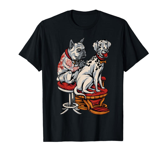 Frenchie Pug Dalmatian French Bulldog Tattoo Womens Mens T-Shirt