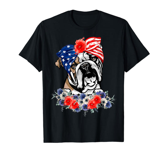 English Bulldog Dog American Flag Patriotic 4th Of July T-Shirt