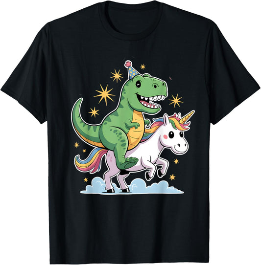 Dinosaur T Rex Riding Unicorn Cute Graphic Toddler Boys Kids T-Shirt