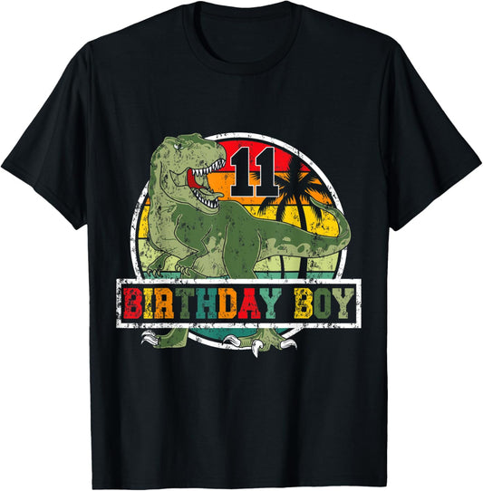 Vintage Retro 11th Birthday 11 Year Old Dinosaur T-Rex Boy T-Shirt