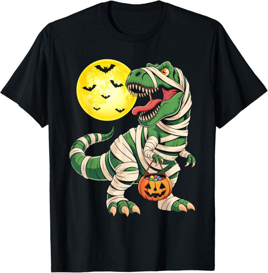 Mummy Dinosaur T-Rex Moon Pumpkin Candy Halloween Costume T-Shirt