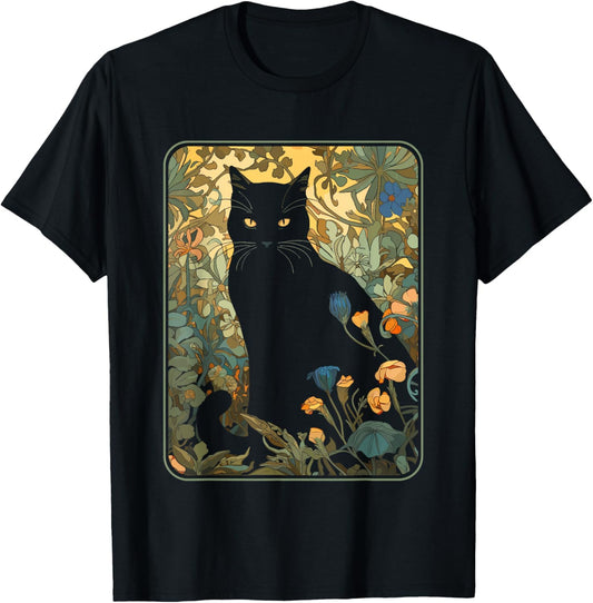 Cottagecore Aesthetic Cat Flowers Nature Garden Lover Women T-Shirt