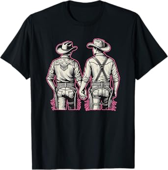 Gay Cowboy Western LGBTQIA Rodeo Holding Hands T-Shirt