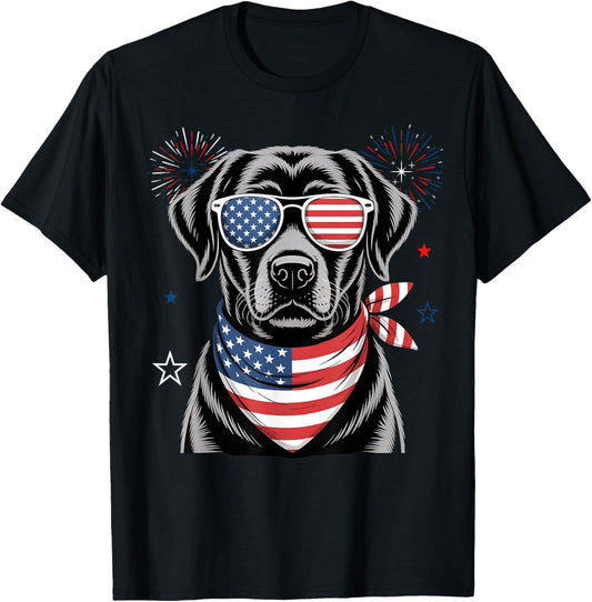 Black Patriotic American Labrador Retriever USA 4th of July T-Shirt