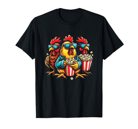 Chickens Eating Popcorn - Funny Farm Animal Popcorn Lover T-Shirt