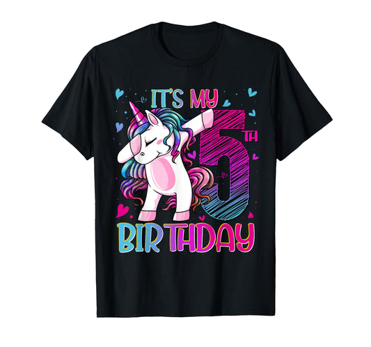 5 Year Old Unicorn Dabbing 5th Birthday Girl Unicorn Party T-Shirt