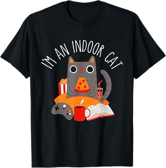 I'm An Indoor Cat Funny Reading Coffee Gaming Cat Person Tee Men Women T-Shirt