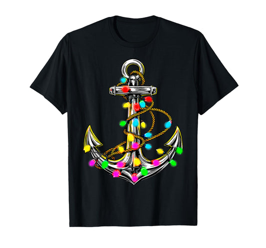Anchor Christmas Tree Lights Sailor Boat Captain Xmas Tee T-Shirt