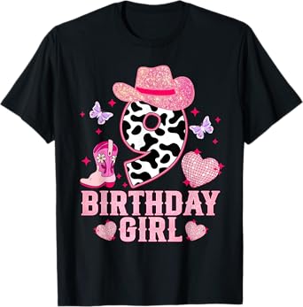 Happy 9th Birthday Girl Outfit Rodeo Western Cowgirl Cowboy T-Shirt