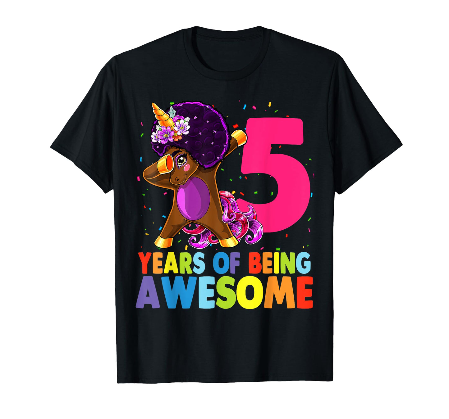 5th Birthday Dabbing Unicorn Afro Party Gift 5 Years Old T-Shirt