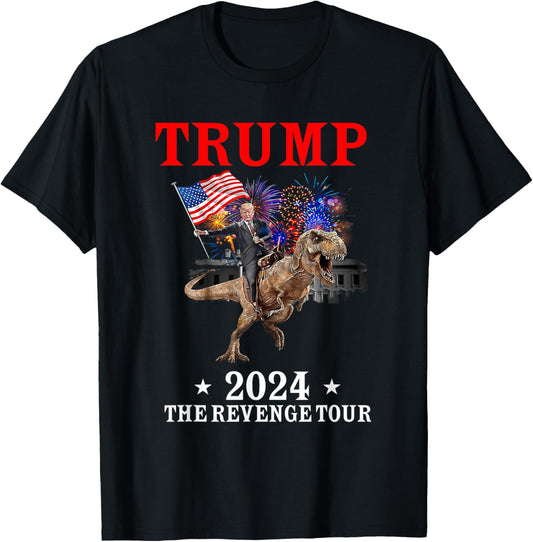 Trump 2024 The Revenge Tour Riding Dinosaur 4th Of July Women Men T-Shirt