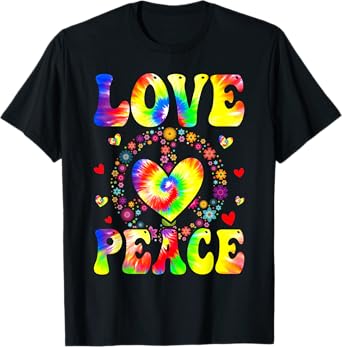 Hippie Women Men Love Peace Sign Heart Tie Dye Retro Groovy T-Shirt