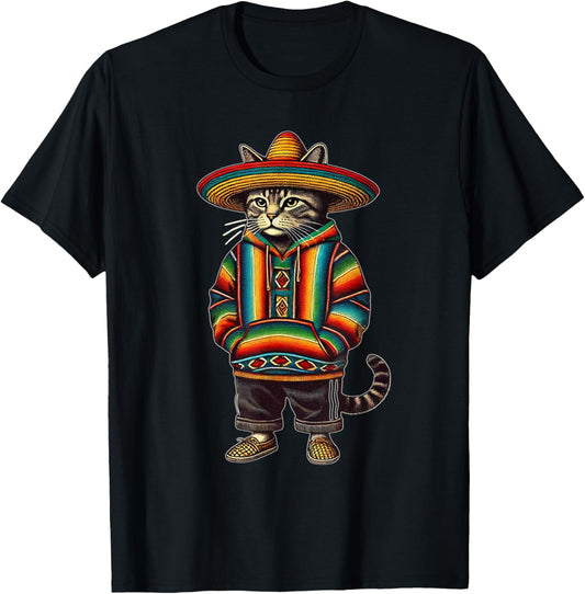 Funny Mexican Cat Sombrero Baja Cinco De Mayo Cat T-Shirt